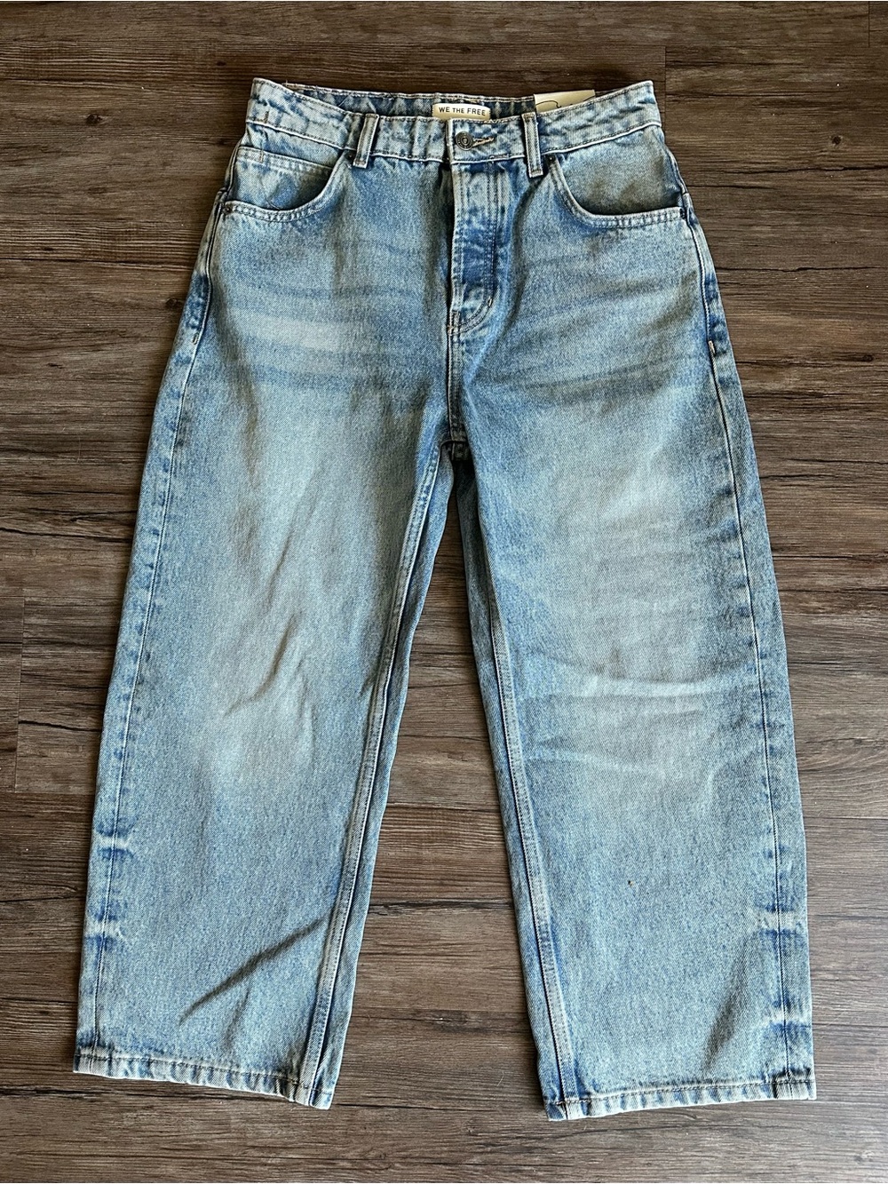 NWT Free People We The Free Deep Trance Boyfriend Barrel Jeans, Glory Blue, 28 - Picture 2 of 6